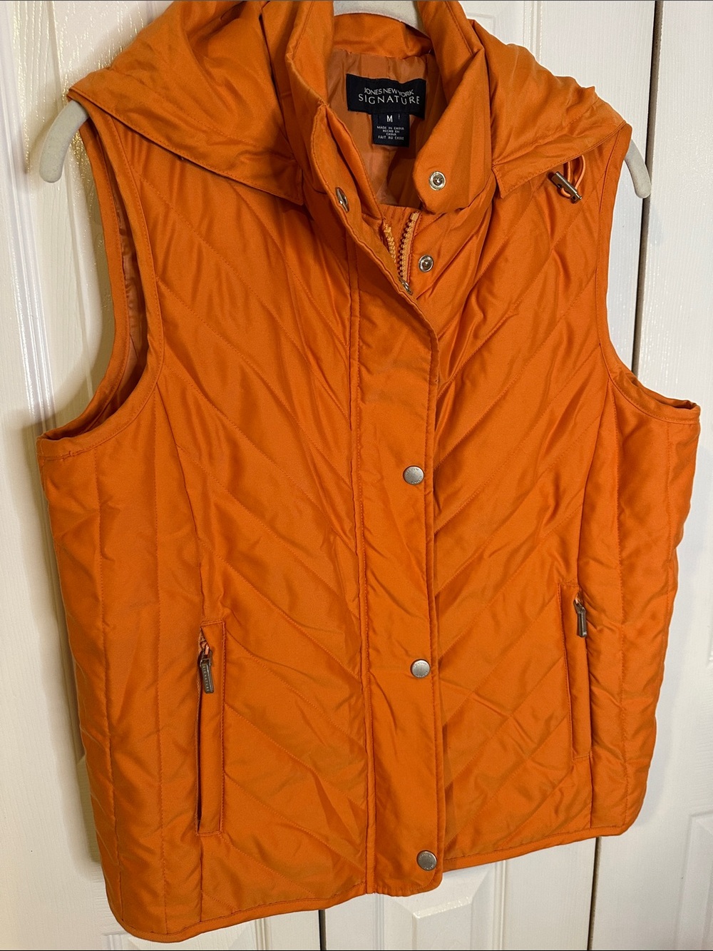 Jones NY Signature Orange Quilted Hooded Puffer Vest | M